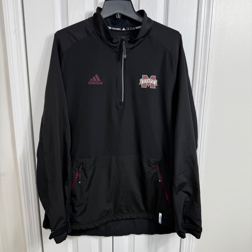Adidas Mississippi State Bulldogs ClimaLite 1/4 Zip Jacket Mens XL Black NCAA